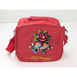 Vintage Ed Hardy Lunchbox Red Rose Eternal Love Heart Lunch Bag 9x8x6